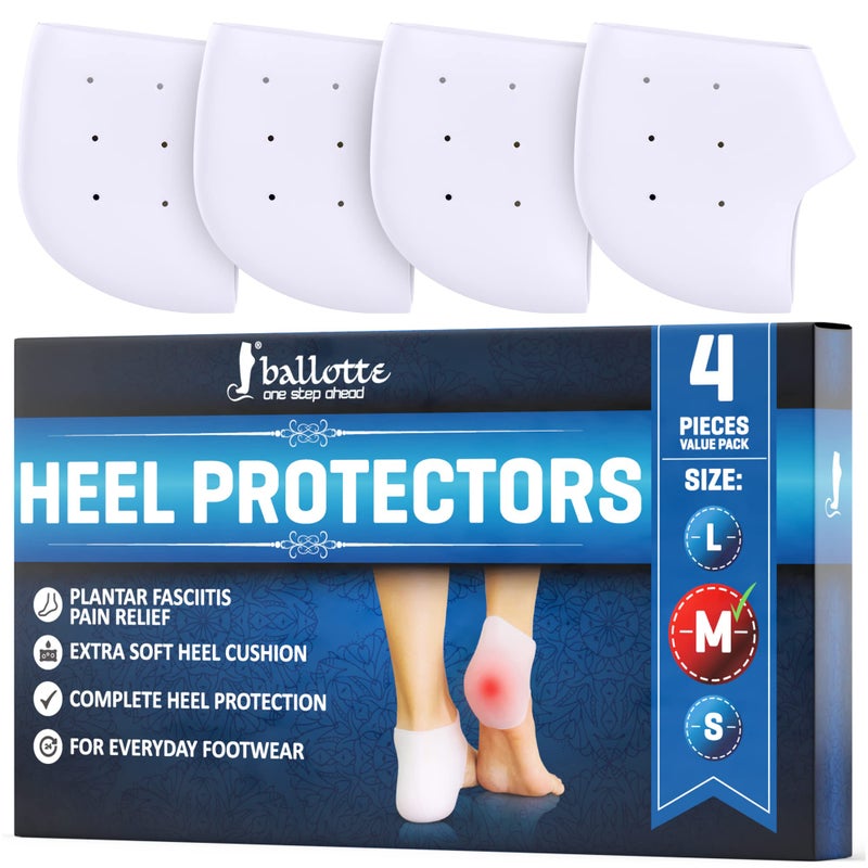 Ballotte Premium Silicone Heel Cups, Gel Heel Pads for Women & Men, Cracked Footbed Relief & Blister Prevention, Cushioned Sole Cups for Plantar Fasciitis, Soft Silicone Socks (Medium, 4 Pack) - Image 1
